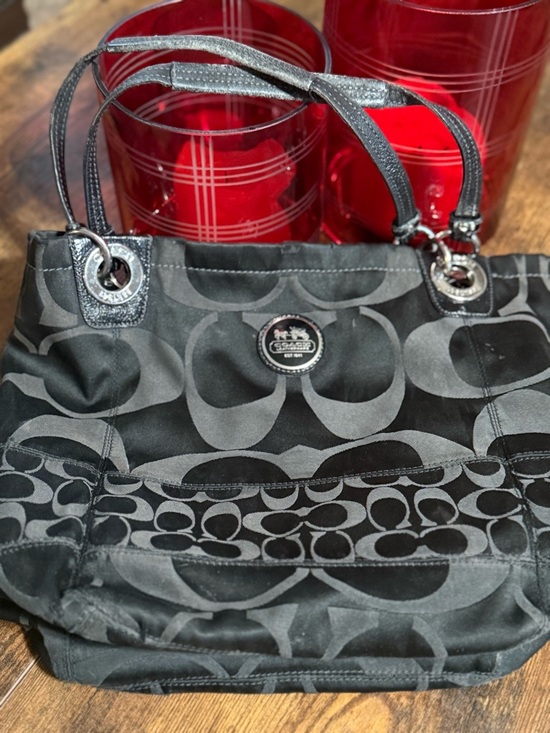 Coach Handbags - Coach Black Signature Logo Tote with Silver Accents